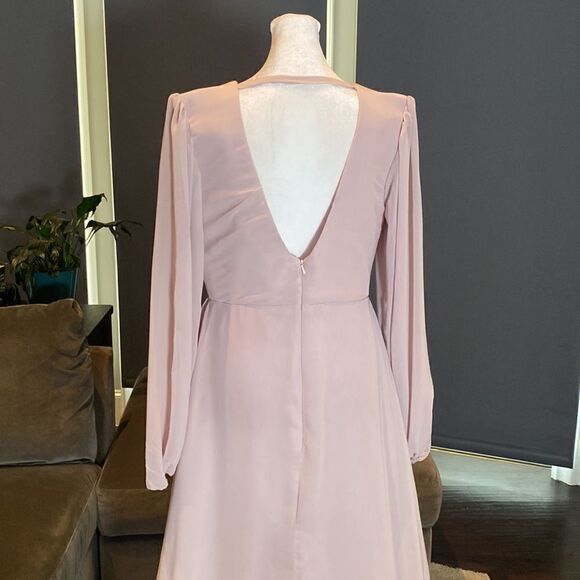 Women’s Full Length Chiffon V-Neck Zip Up Back Bridesmaid Dress Leg Split Size 8 - Picture 6 of 9